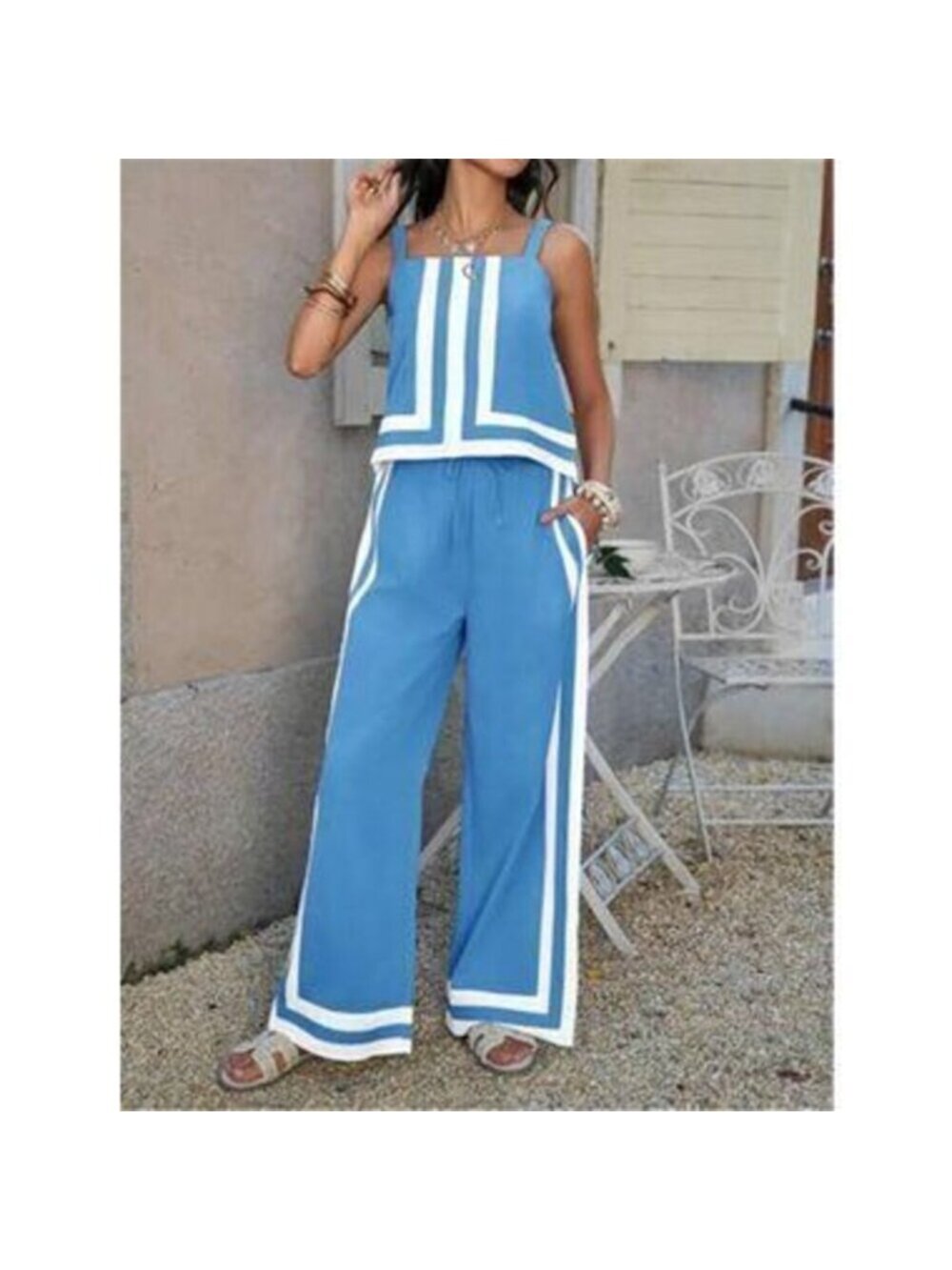 Women's 2 Piece Lounge Set Summer Casual Color Block Set - Picture 2 of 5